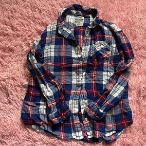 Justice Kids Button Down Plaid Shirt - Red, Blue, White